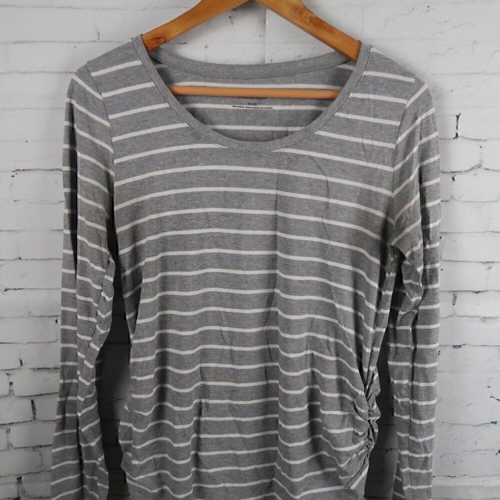 BUMPSTART GREY & WHITE STRIPE LONG SLEEVE ROUND SCOOP NECK MATERNITY TOP SIZE M - Picture 4 of 7